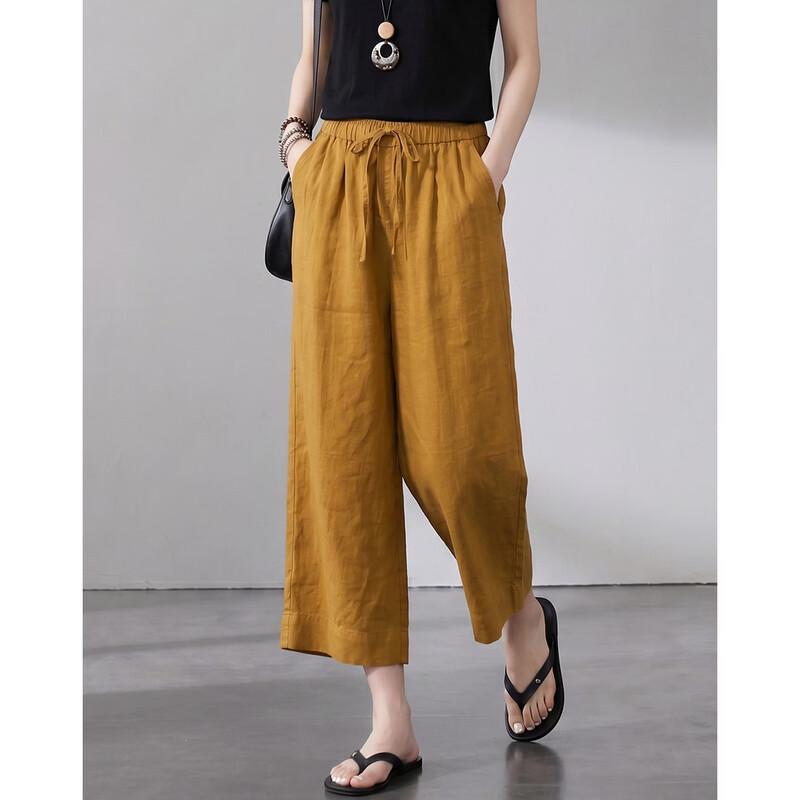 Demana Women's 100% Linen Straight-Leg Cropped Casual Pants