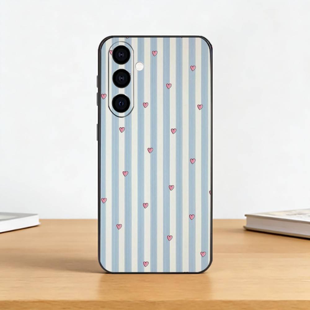 L-light blue stripeds Phone Case For Samsung Galaxy A73,A72,A71,A70,A53,A52,A51,Others Soft Black Cover
