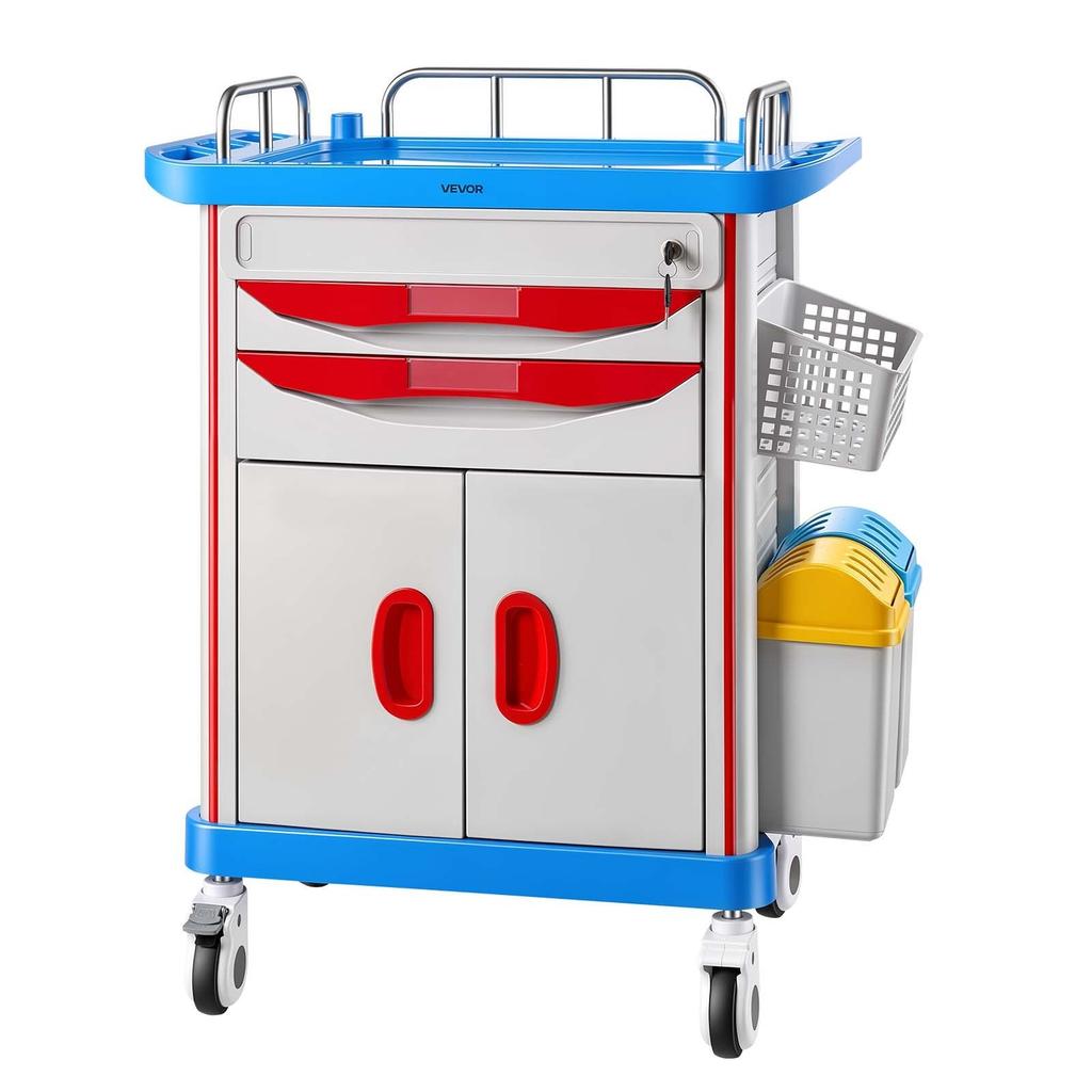 Medical Cart 110 kg Max Load Medical Trolley Cart with Cabinet, for Hospital, Clinic, Laboratory, Stable Support, with 2 Drawers, Silent Rolling