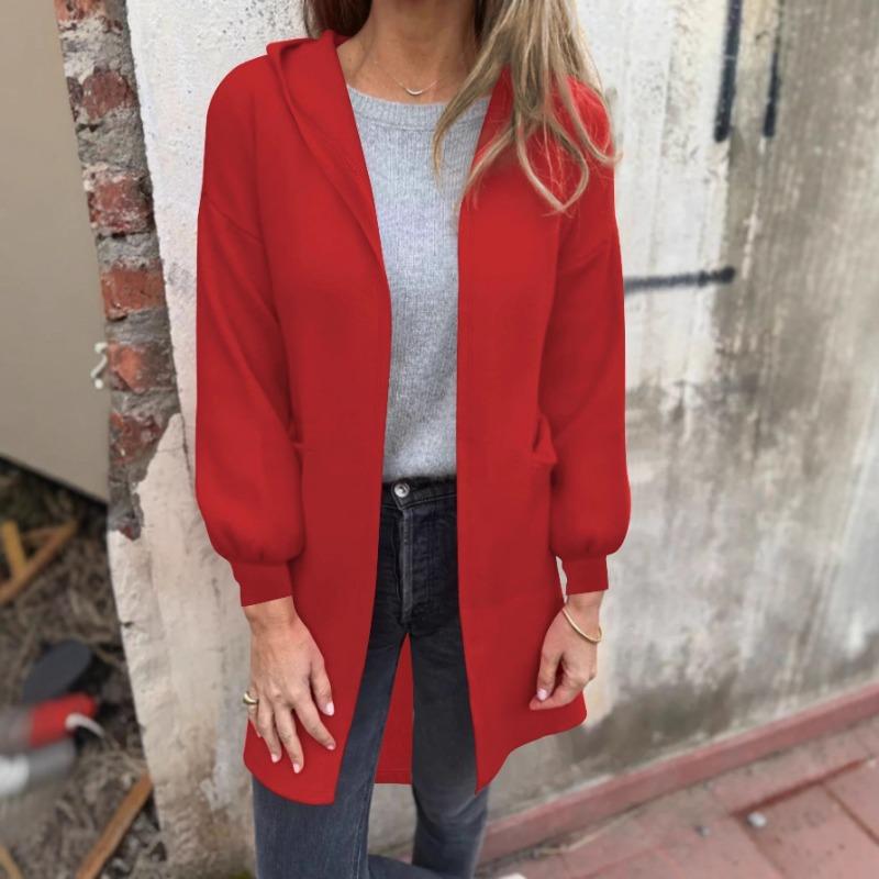 Damen S Einfacher Kapuzen-Strickjacke-Sweatshirt Lässig Herbst Winter
