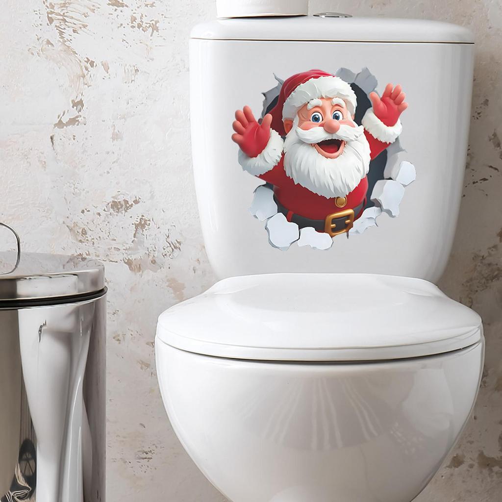 Christmas Stickers Santa Claus Self-Adhesive Decals Funny Holiday Stickers Christmas Decorations for Toilet Bathroom Kitchen