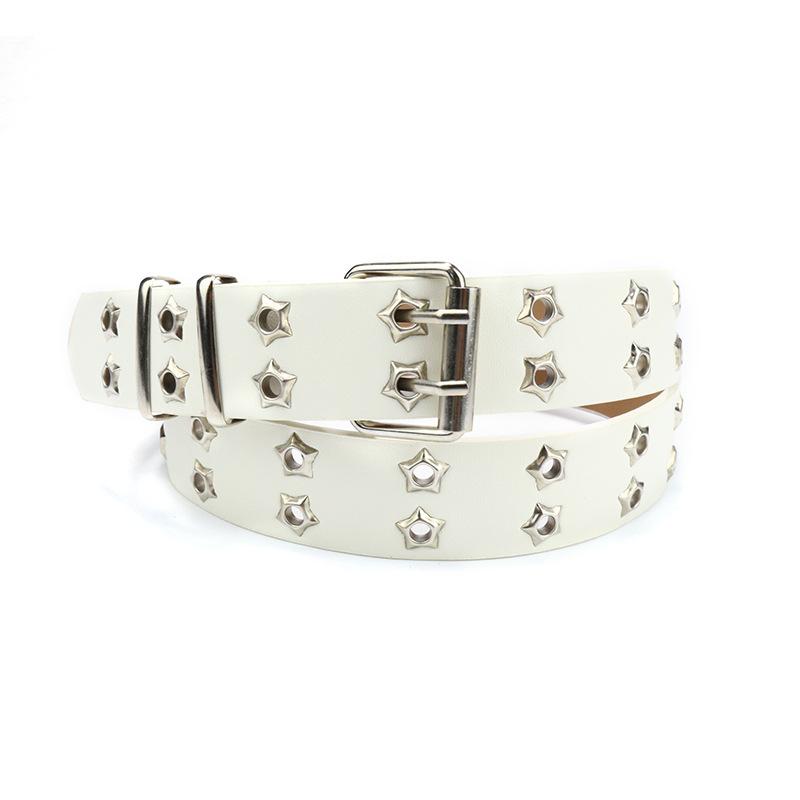 Hollow Punk Women'S Belt Double Pin Buckle Double Air Eye Belt Women'S Decorative Jeans Belt