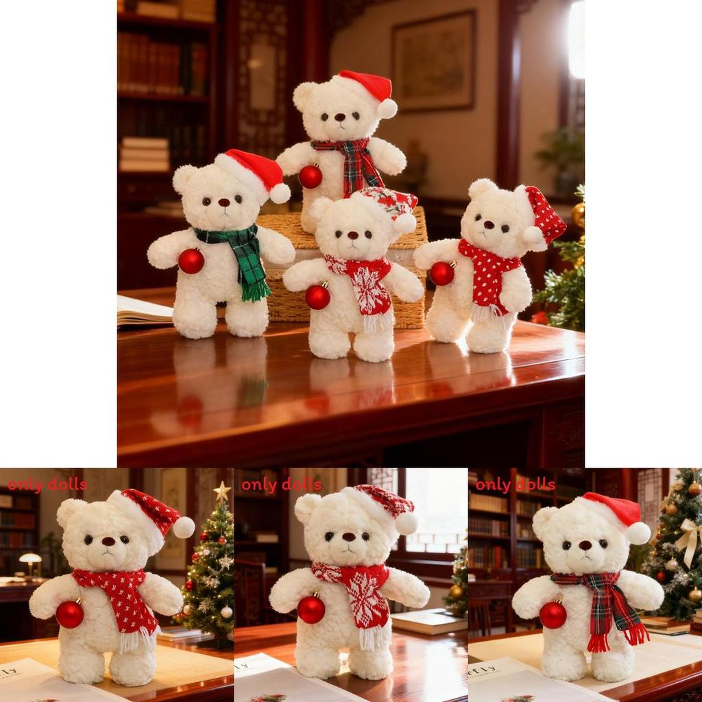 Plush Bear Toy With Scarf And Hat Decor For Kids Christmas Gift And Birthday Present