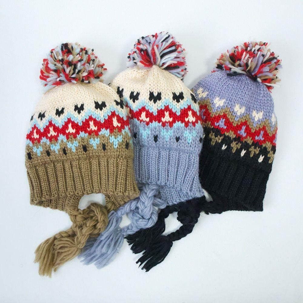 Windproof Children Knitted Hat Autumn Winter Ear Protection Hats Cute Boys Girls Beanie Cap  Kids