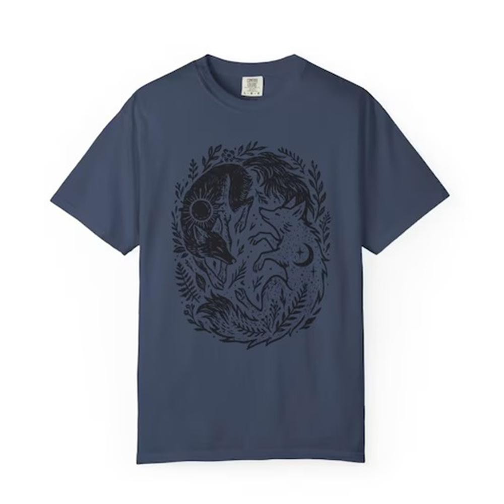 Vintage Fox Yin Yang Sun Moon Tshirt Mystical Animal Graphic Naturecore Tee Dark Academia Unisex Y2K Casual TShirt Streetwear S