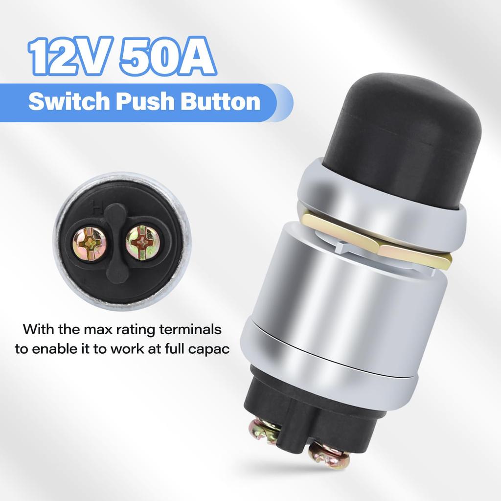 2 PCS Engine Start Push Button Momentary Start Switch, 12V 50A Waterproof Momentary Push Button Switch For Car Truck Boat RV ATV