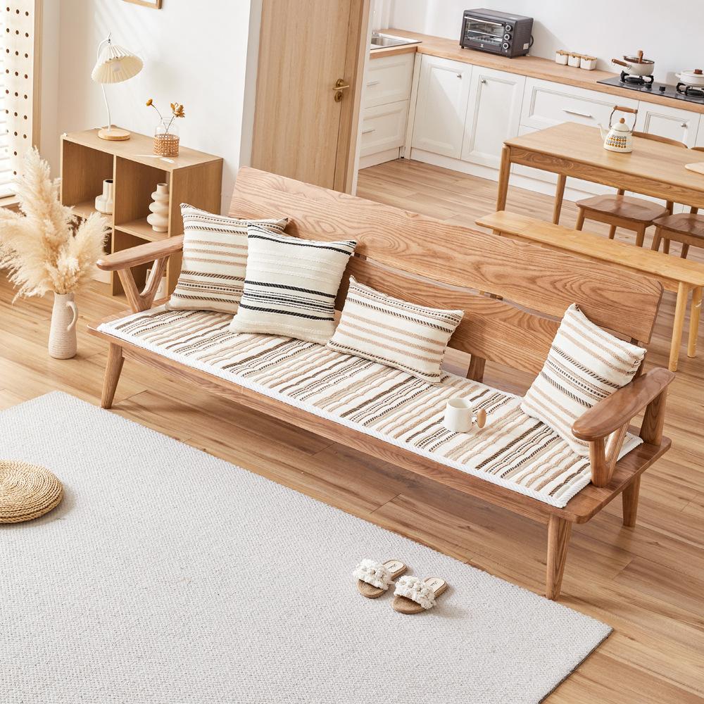 Striped Chenille Plush Sofa Cushion, All-Season Non-Slip Mahogany Solid Wood Seat Cushion, Plush Thickened New Model