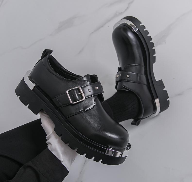 Men's Plus Size Leather Shoes - Autumn/Winter, Thick Sole, Height Increasing, British Style, Casual Buckle Trend