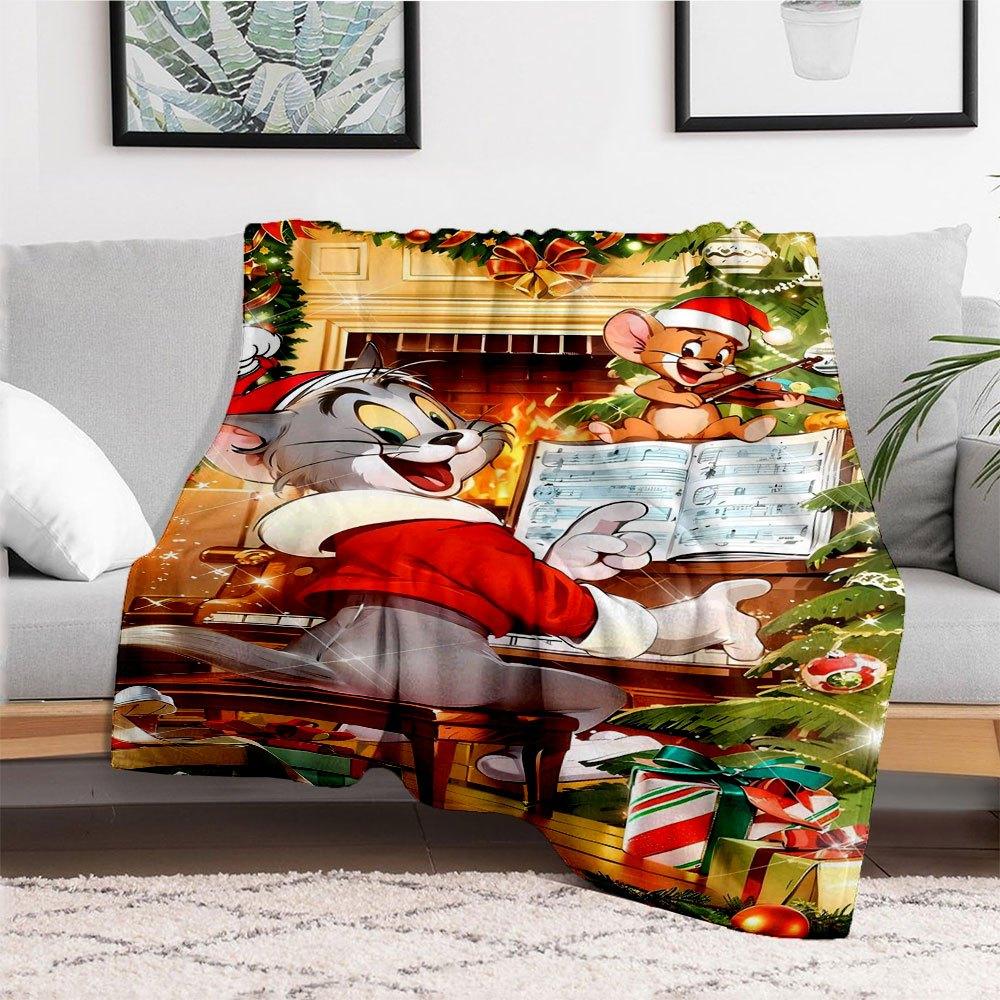 "Tom & Jerry Christmas Musical Adventure Poster"Blanket Flannel Throw Blanket for Sofa, Bed, Travel, Camping, Office