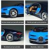 1:Model de mașină Bugatti Chiron la scară de 24 de jucării pentru jucării pentru băieți cu vârsta de 3-12 ani, vehicule cu tragere înapoi cu uși muzicale și capotă care pot fi deschise