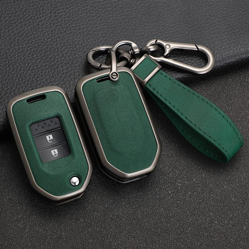 Interior Mouldings Zinc Alloy Leather Car Key Case Cover for Honda Civic 8th gen Folding Protected Key Replace Shell Keychain Au