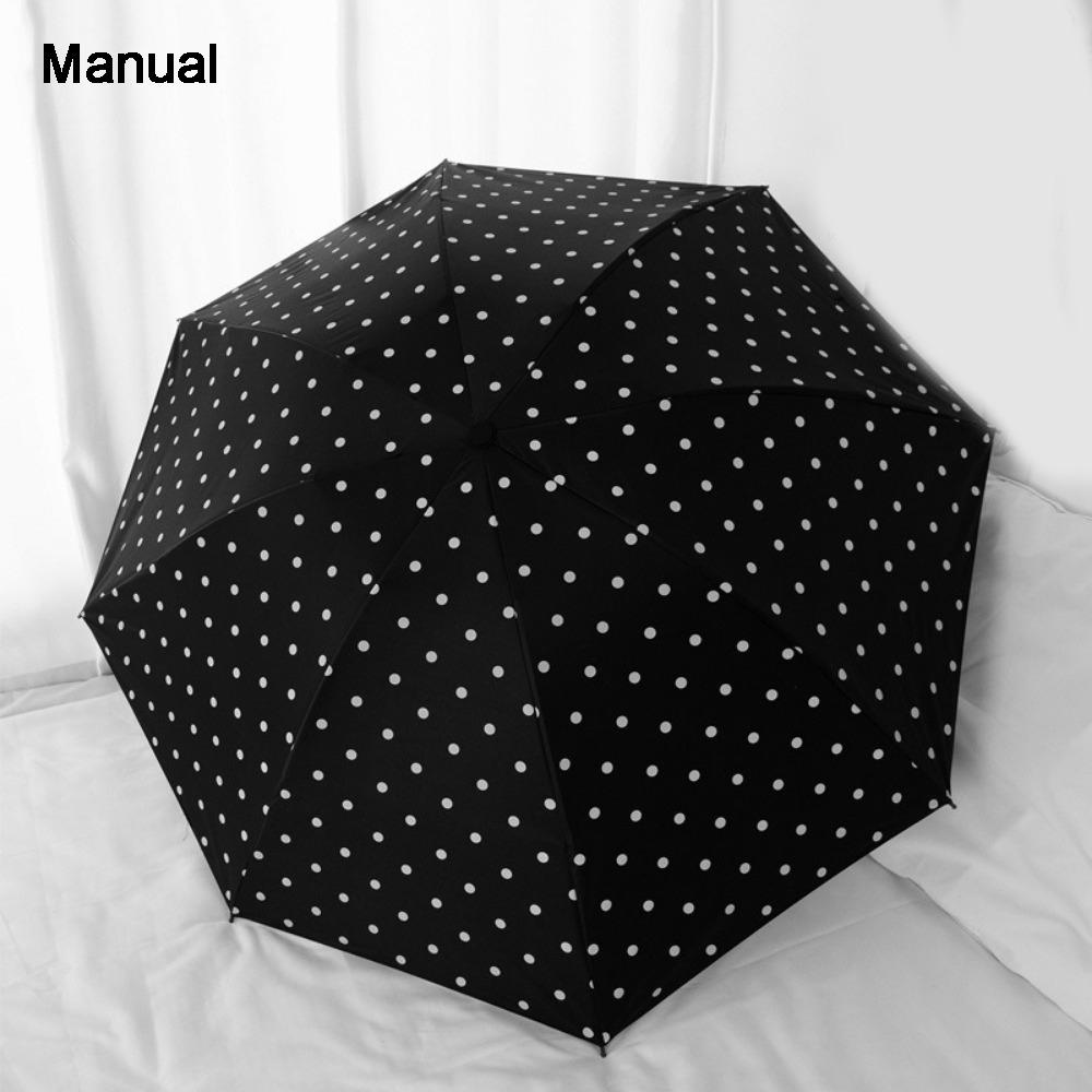 UV Protection Polka Dot Umbrella Automatic/Manual Dual Use Umbrella for Daily Commuting Manual Black