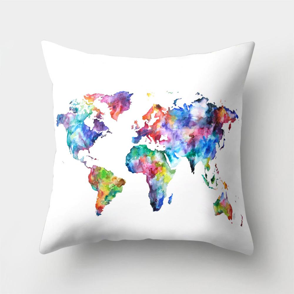 World Map Cartoon Decorative Cushion Set Decorative Pillowcase Sofa Room Bed Cushion Cover Home Decor