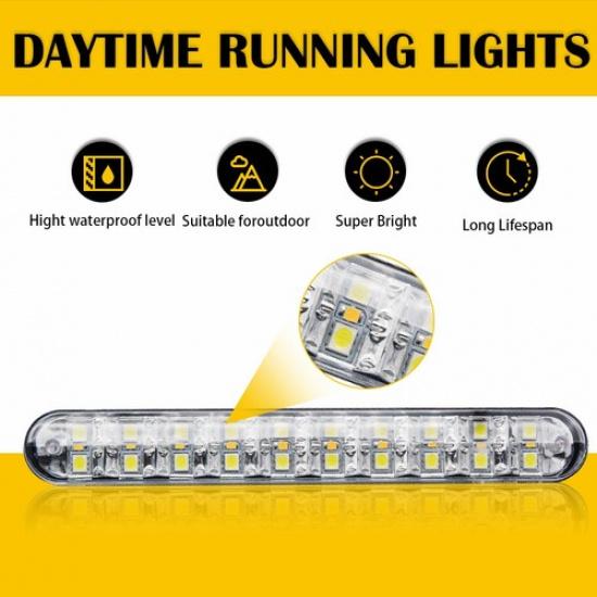 2Pcs White Amber LED Running Daytime Driving DRL Signal Strip Light Fog Lamp 12V