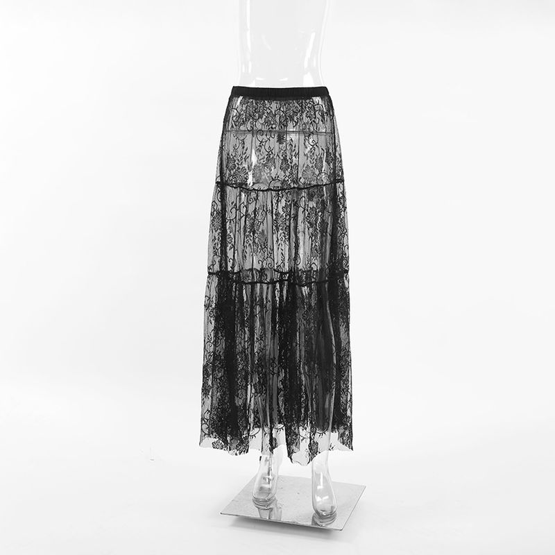 

Transition Sexy Lace See-through High Waist Black Skirt Women s Large Swing Skirt 2025 Fashion Fashion Mesh Long Dress Black S