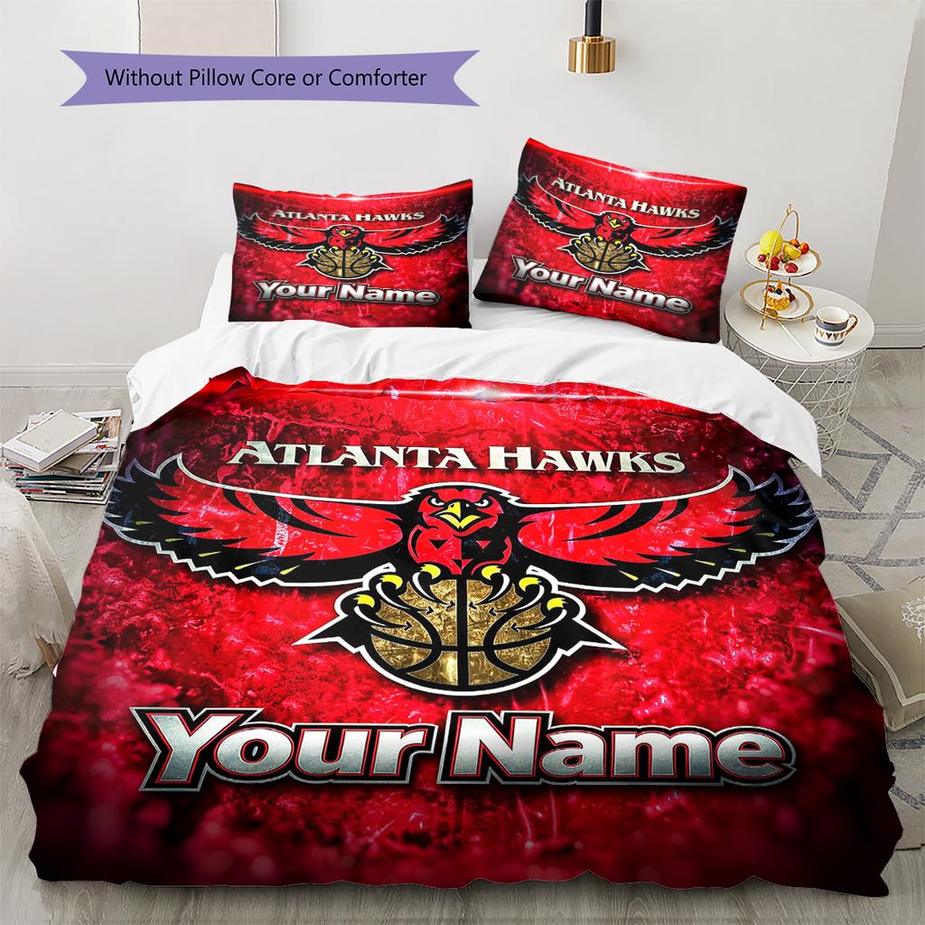 Name Custom Atlanta hawks Pattern Bedding Set Quilt Cover Pillowcase Home Decor Gift (1 * duvet cover + 2 * pillowcase, without core)