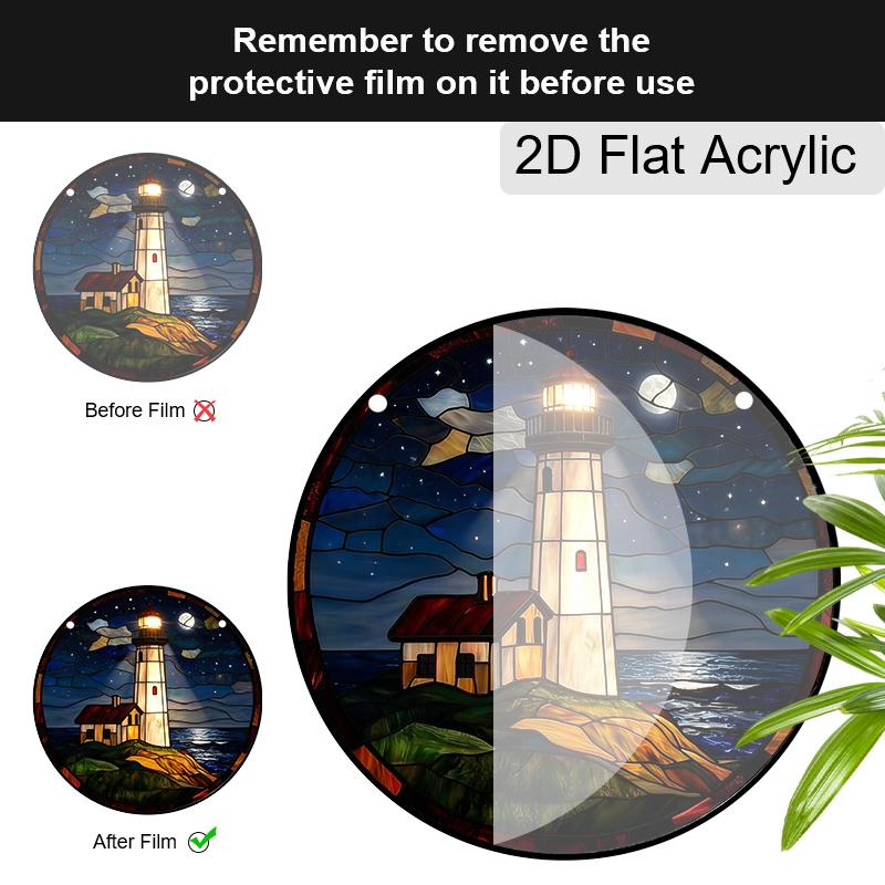 Acryl-Nachtleuchtturm am Meer Sonnenschutz, Fensterbehang im Buntglasstil für Liebhaber von Nautik und Ozean