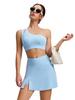 New Style Nude Feel One-Shoulder Yoga Set with High-Waisted Breathable Skirt for Tennis & Running