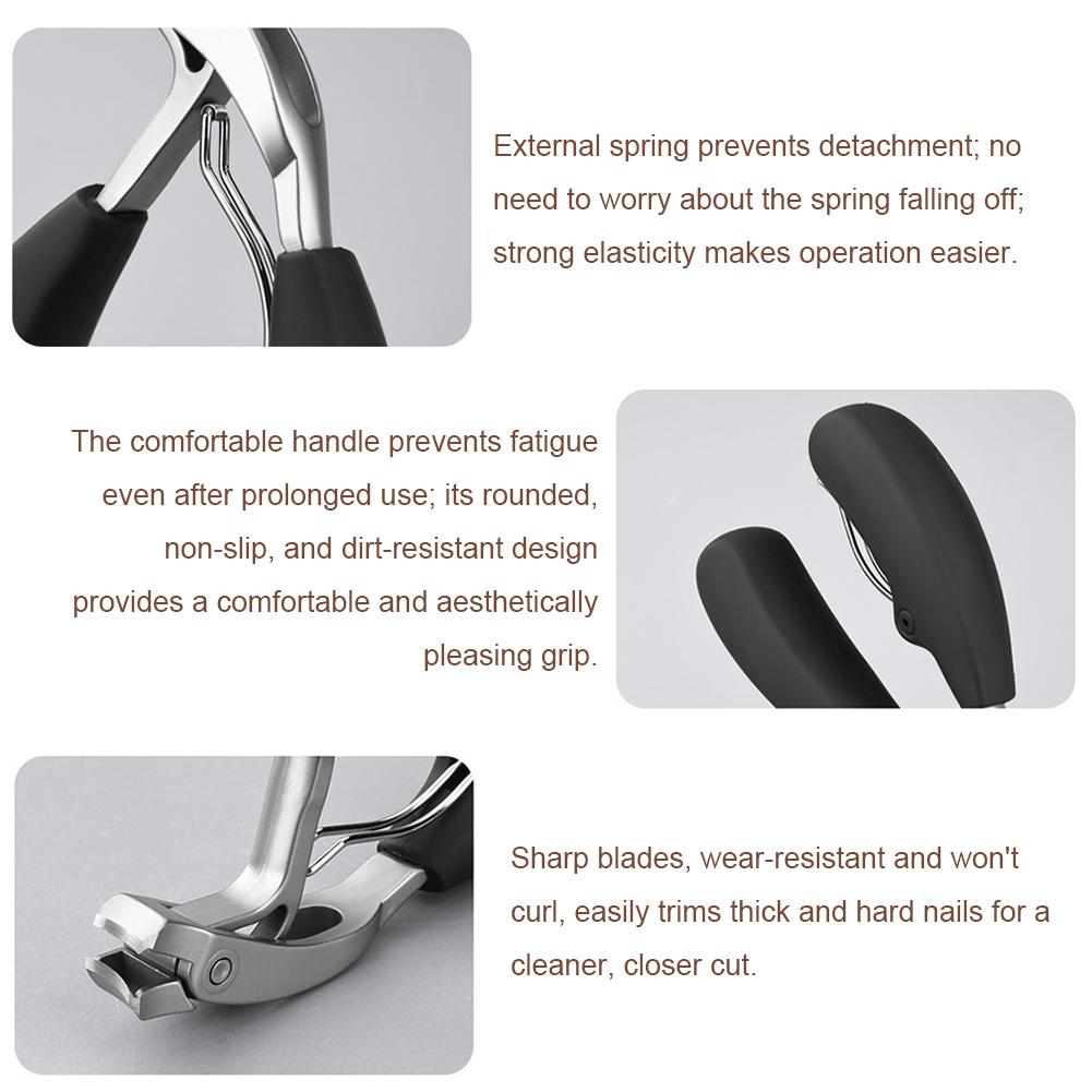 Stainless Steel Curved Rubber Nail Clippers, Large Opening Design, Anti Splash And Anti Slip Handle Nail Clipper Set