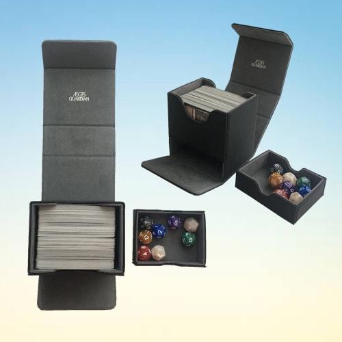 AEGIS GUARDIAN Card Deck Box with Dice Tray for MTG Cards, Commander Deck Box, Fits Over 150 Sleeved Cards, PU Leather Card Storage Box with Strong Ma