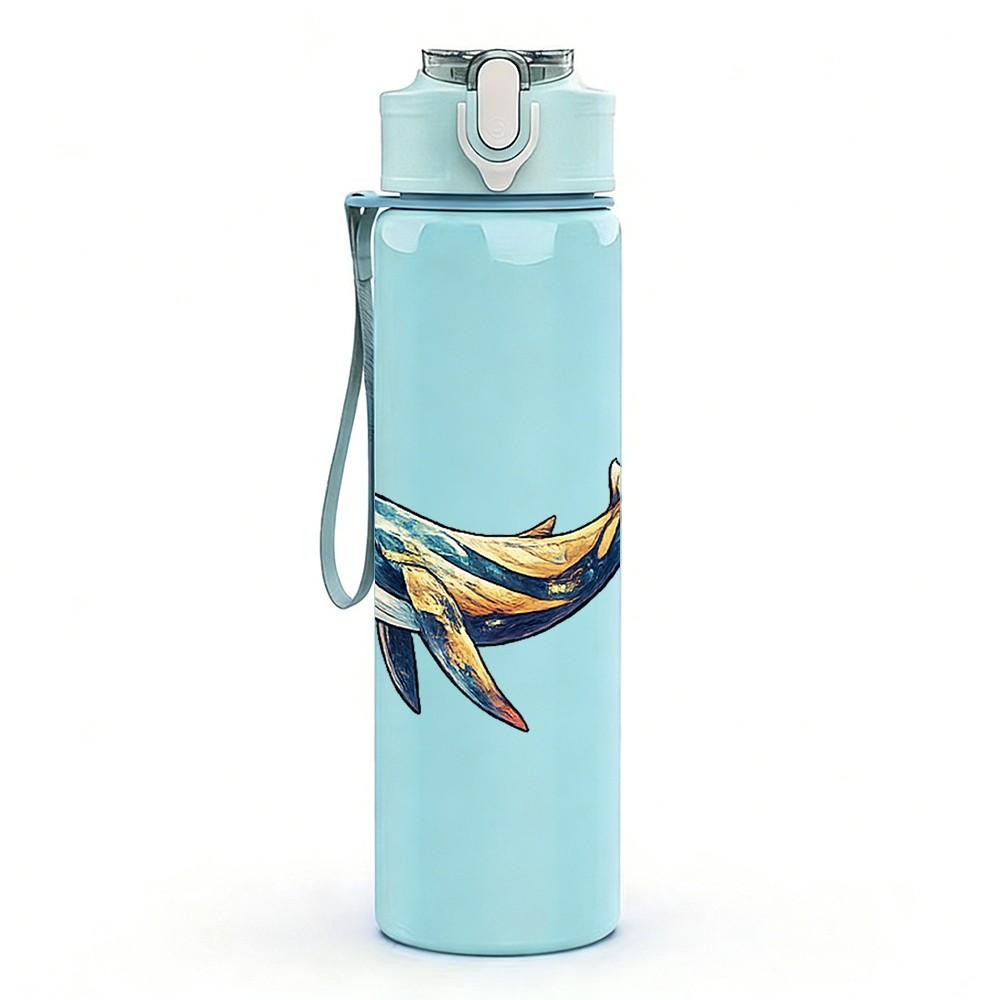 1PC Jumping Dolphin Sea Animal Silhouette Print 750ml Color Plastic Sports Water Bottle Leakproof Flip Straw Lid Suitable for Sports Office Home Use