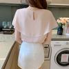 WTEMPO Short-sleeved Chiffon Shirt Women Summer Dress Bow Shows Thin Korean Fashion Thin Top Solid Color Y2k Top