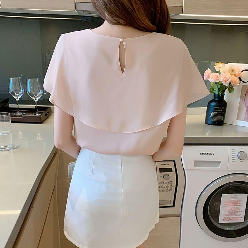 WTEMPO Short-sleeved Chiffon Shirt Women Summer Dress Bow Shows Thin Korean Fashion Thin Top Solid Color Y2k Top