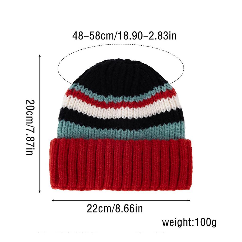 Fashion Color Blocked Knitted Wool Beanies for Women Stripe Ear Protection Skullcaps Autumn Winter Cold-proof Pullover H