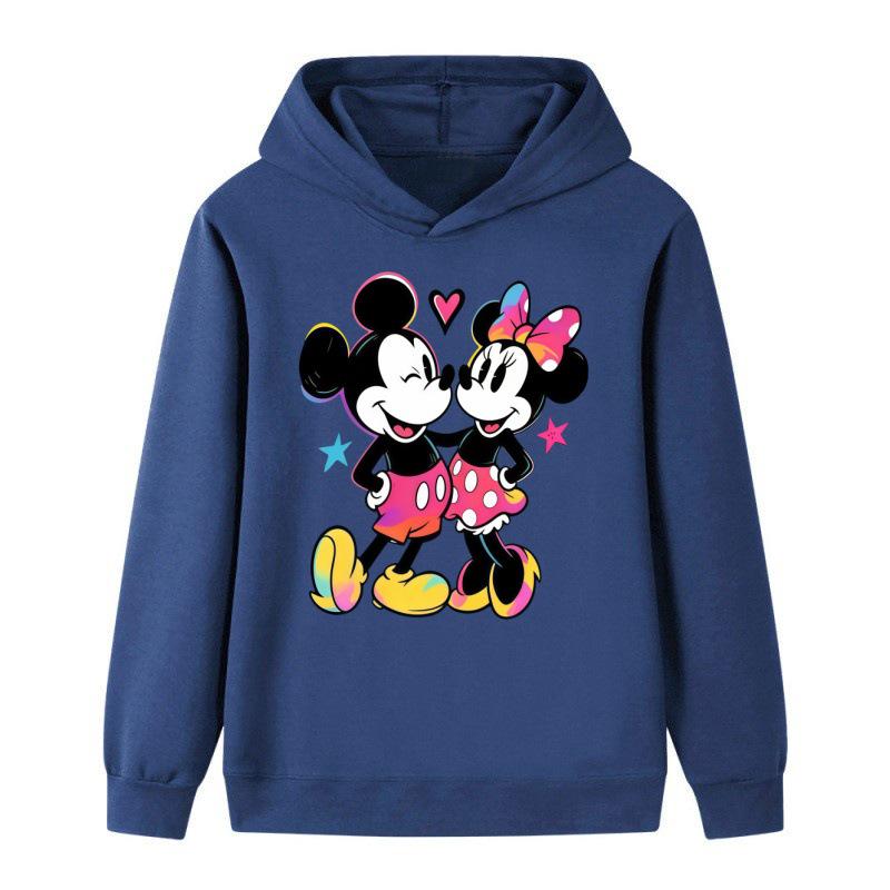 Mickey & Minnie Rainbow Gradient Hoodie for Kids - Cartoon Print, Unisex Spring/Autumn Style