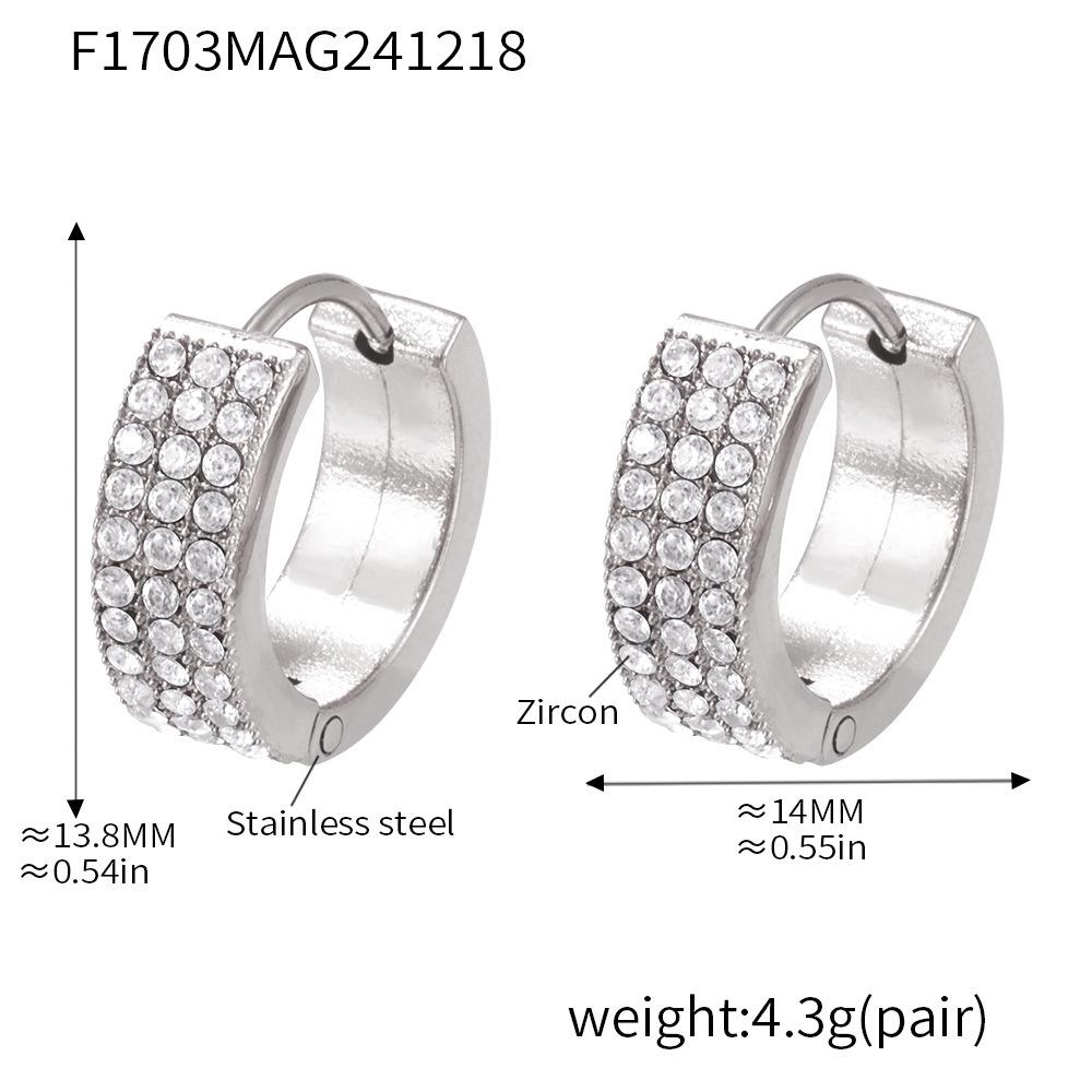 Qiong Yao Starry Zircon Donut Earrings, Elegant 18K Gold-Plated Stainless Steel Autumn/Winter Jewelry for Women