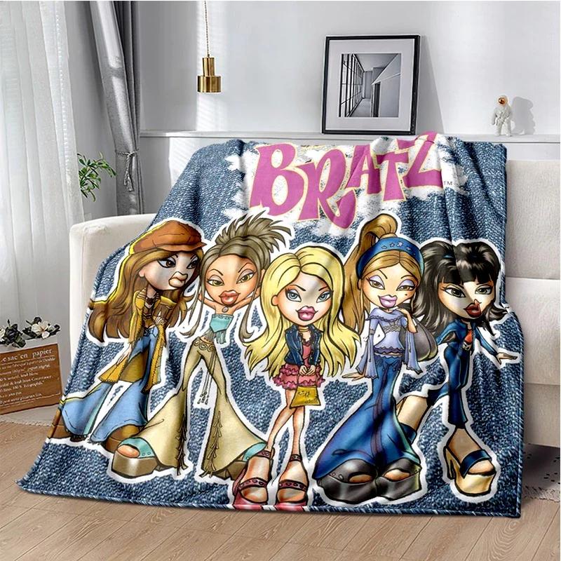 Kawaii Bratz Cartoon Anime Cute Throws Blanket Girl Sofa Home Hiking Picnic Bed Fashion Super Soft Flannel Blanket Birthday Gift