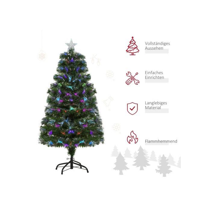 HOMCOM Sapin de Noël artificiel, lumières LED, pointe en forme d'étoile, 66 cm x 66 cm x 120 cm, vert