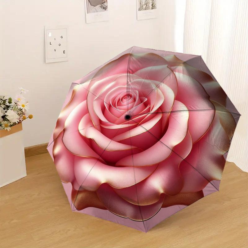 1PC Rose Petals Pattern Small Travel Compact Windproof Umbrella, Automatic Folding Umbrella, Automatic Open/Close ,Gift-139