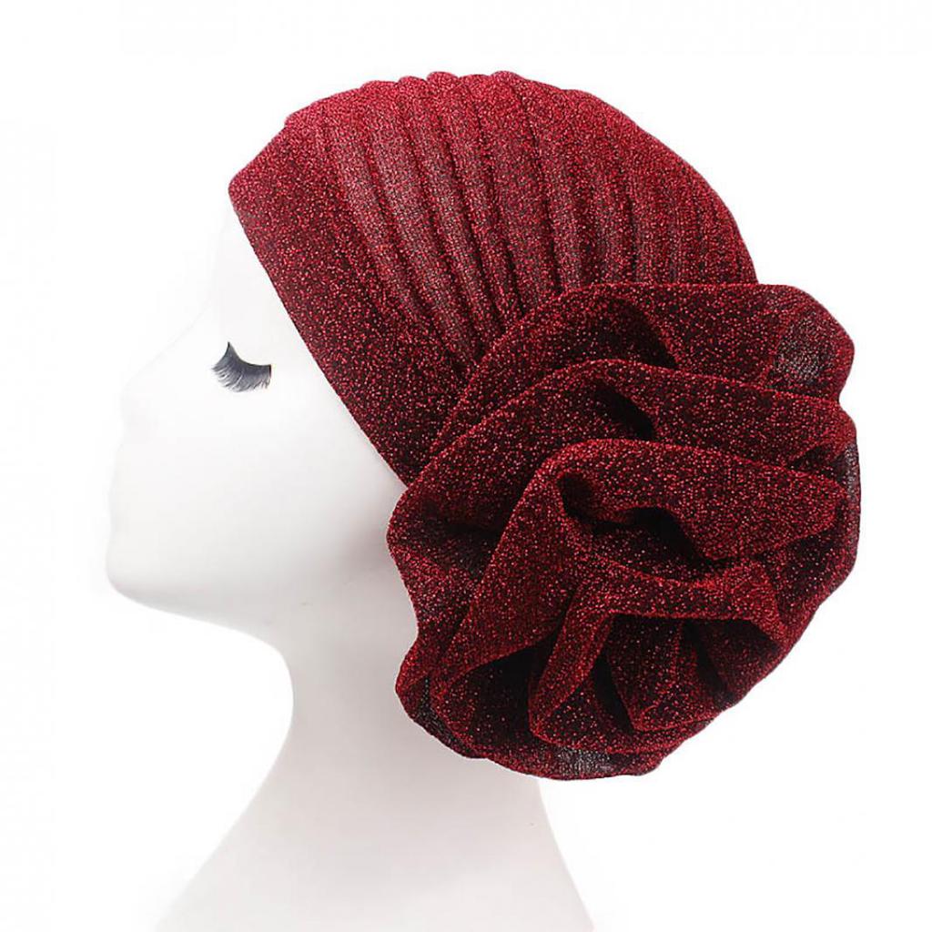 Fashion Glitter Big Flower Turban Hat Muslim Indian Cap Women Head Wrap Headwear Fashion Glitter Big Flower Turban Hat Muslim Indian Cap Women Head Wrap Headwear