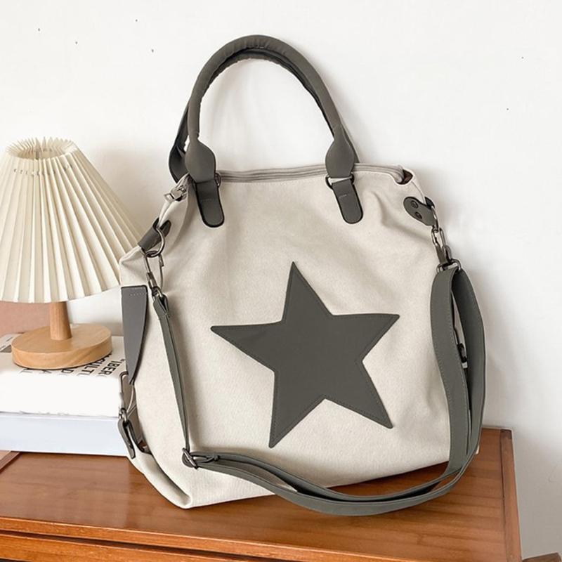 Womens Star Shoulder Bag Canvas Handbags Large Capacity Crossbody Bag Aesthetic Messenger Bag Fashion Satchels Bag