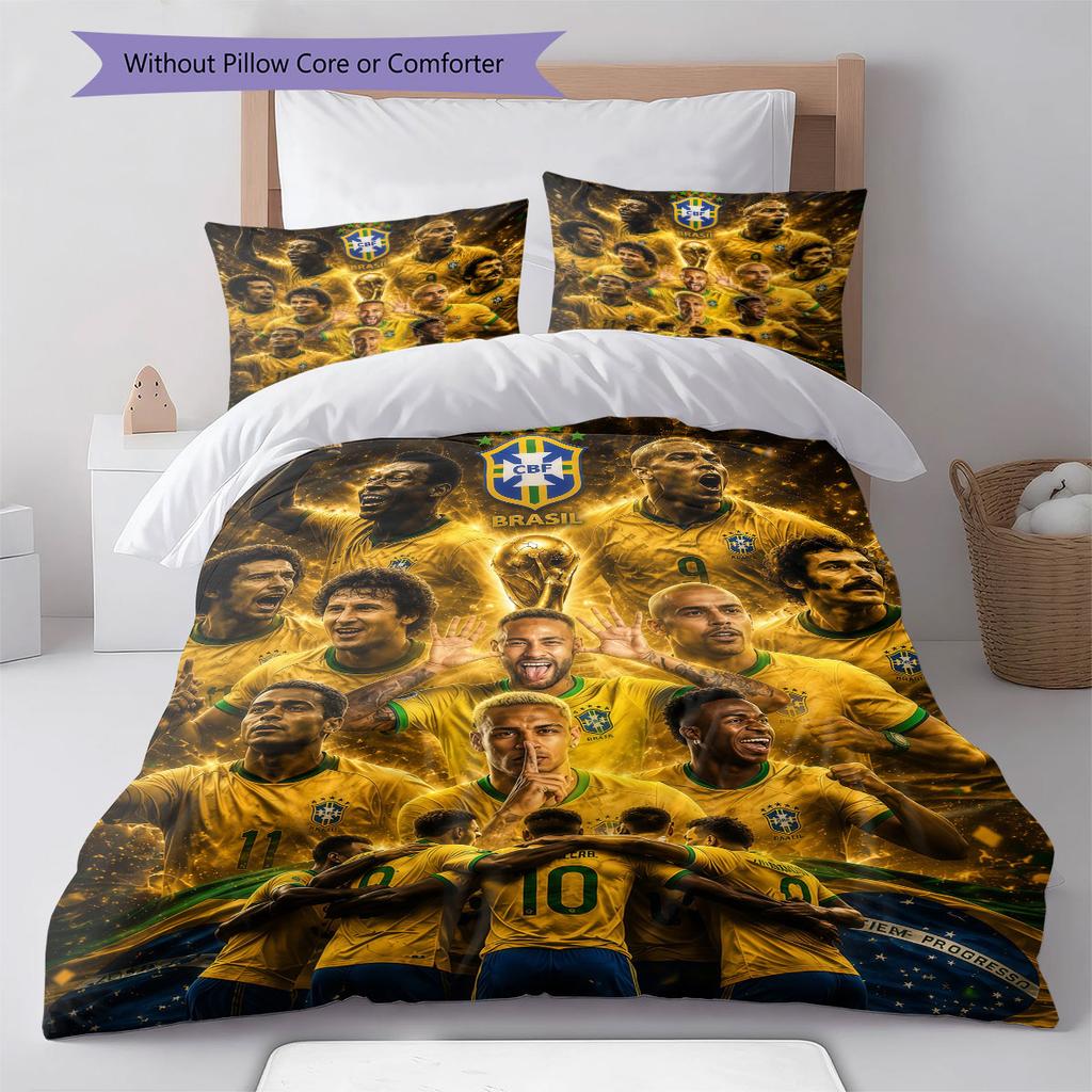 Brazil National Football Team Pattern Bedding,Quilt Set Quilt Cover Pillowcase Home Birthday Gift(1 * Duvet Cover + 2 * Pillowcase, Without Core)
