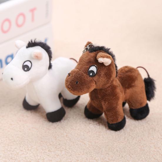 Cute Cartoon Plush Horse Doll Keychain Miniature Stuffed Animal Keyring Bag Pendant Stress Relief Toy