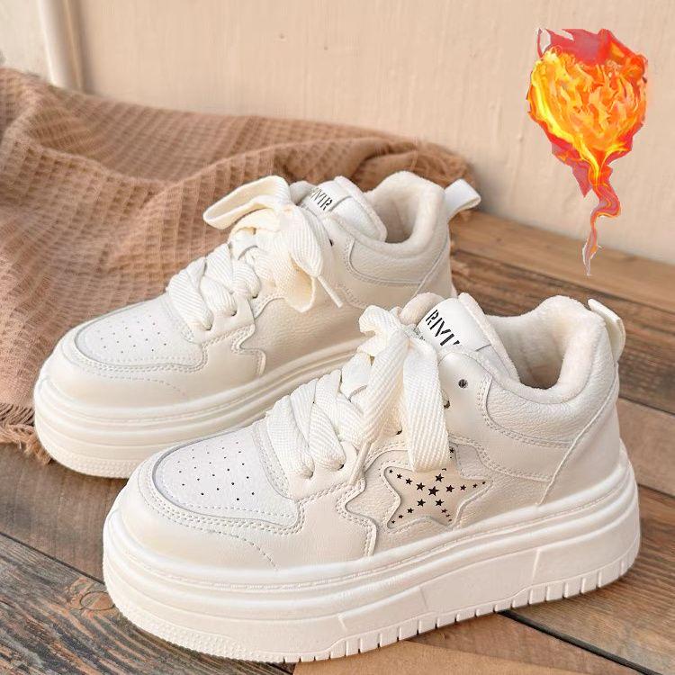 

Дофаминовые белые туфли на толстой подошве для женщин Новинка Осень/зима 2025 Горячий товар с добавлением бархата и хлопка Обувь Противоскользящая Спортивная и для отдыха 40