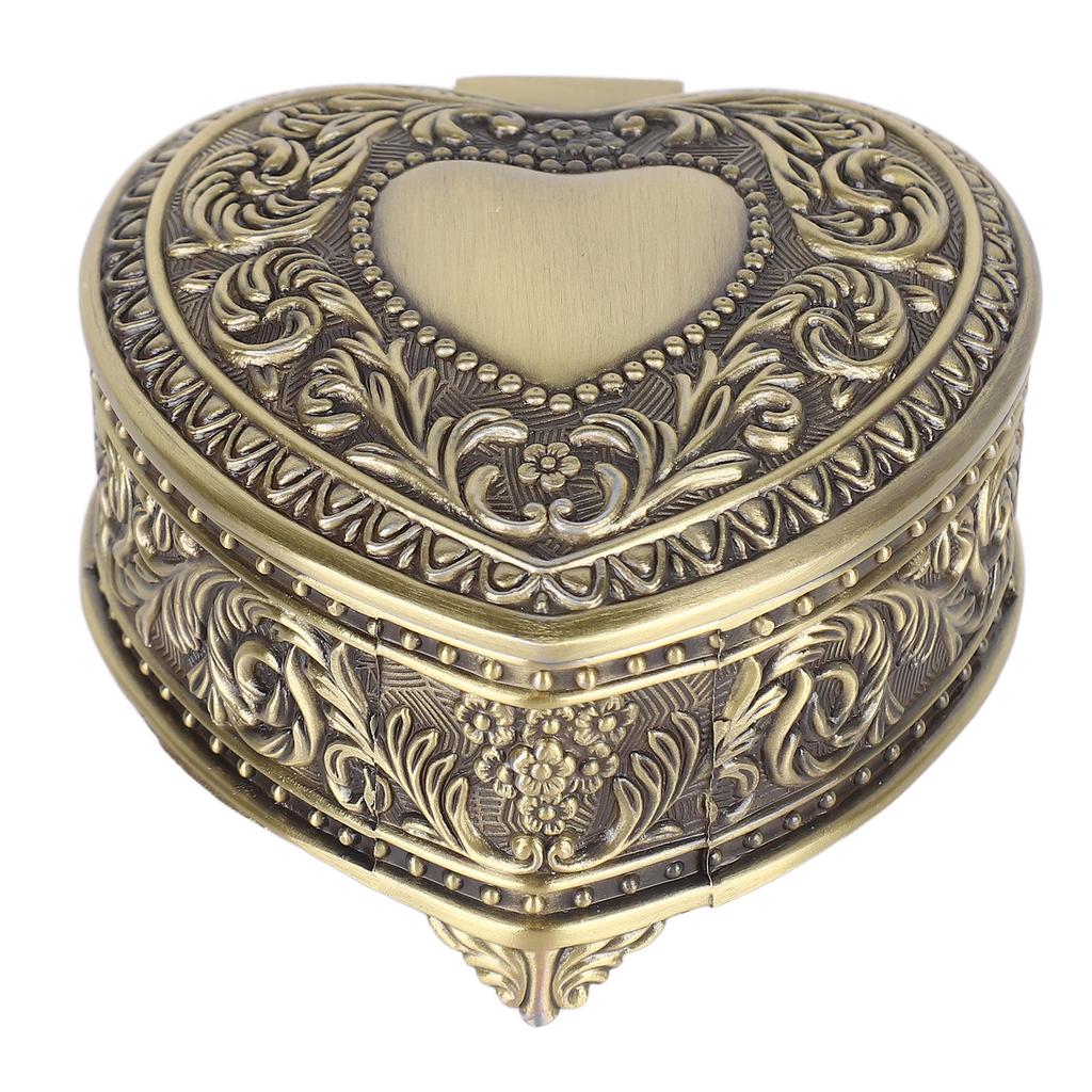 Heart Shaped Jewelry Box Alloy Vintage Trinket Organizer Versatile Storage Case 8x8x4.5cm for Brooch Rings Earrings