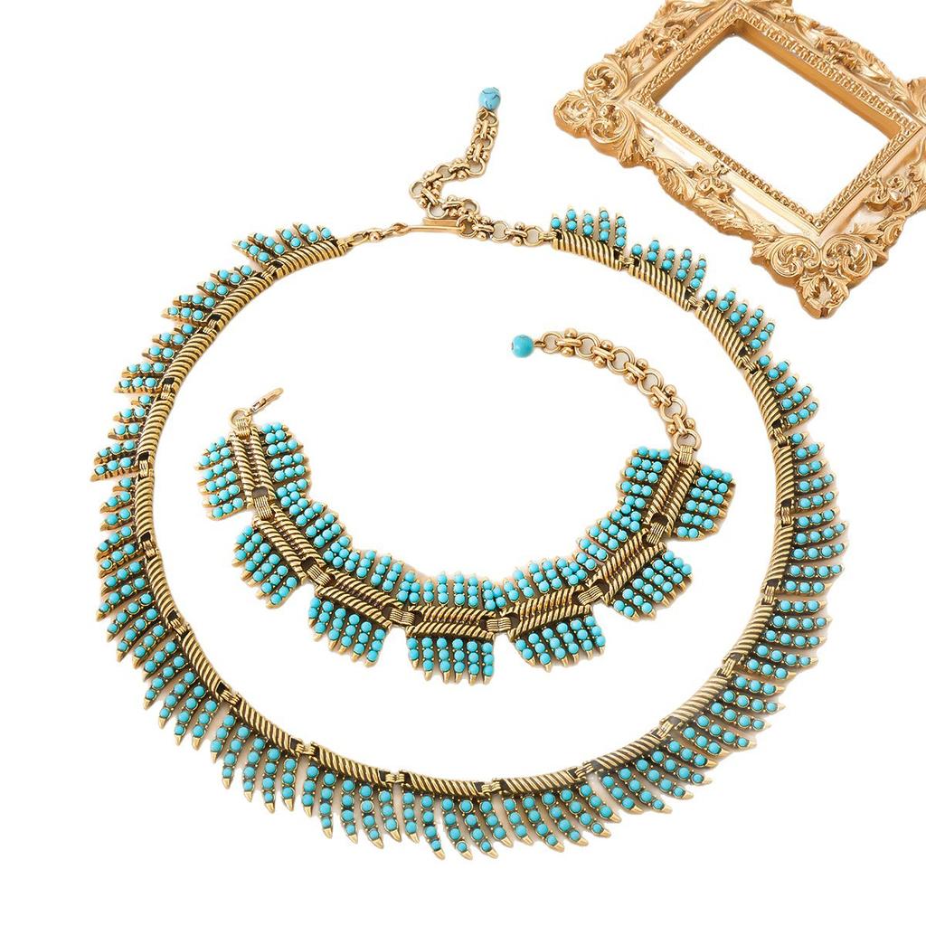 Vintage French Court Style Personalized Fish Bone Spine Necklace Bracelet Earring Set