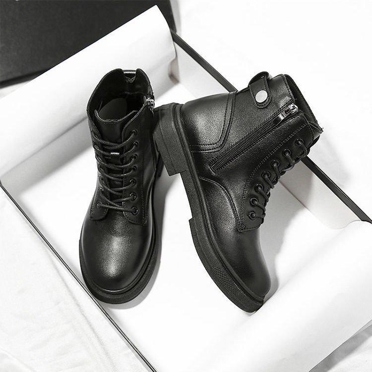 

British style black Martin boots women s 2024 new velvet short boots versatile platform motorcycle boots tide 40