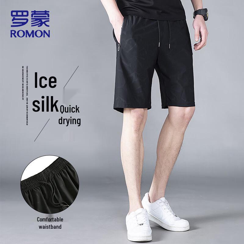 ROMON Men s Summer Ice Silk Quick Dry Business Casual Beach Shorts L