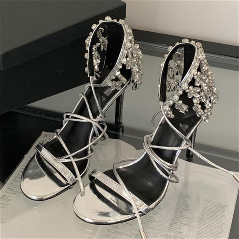 Fashion Eilyken Sexy Design Crystal Diamond Tassel Women Sandals Street Style Thin High Heels Ankle Lace-up Banquet Prom Shoes 35 серебряный 4800₽
