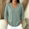 Maglione Casual da Donna con Scollo a V, Vestibilità Larga, Maniche a Tre Quarti
