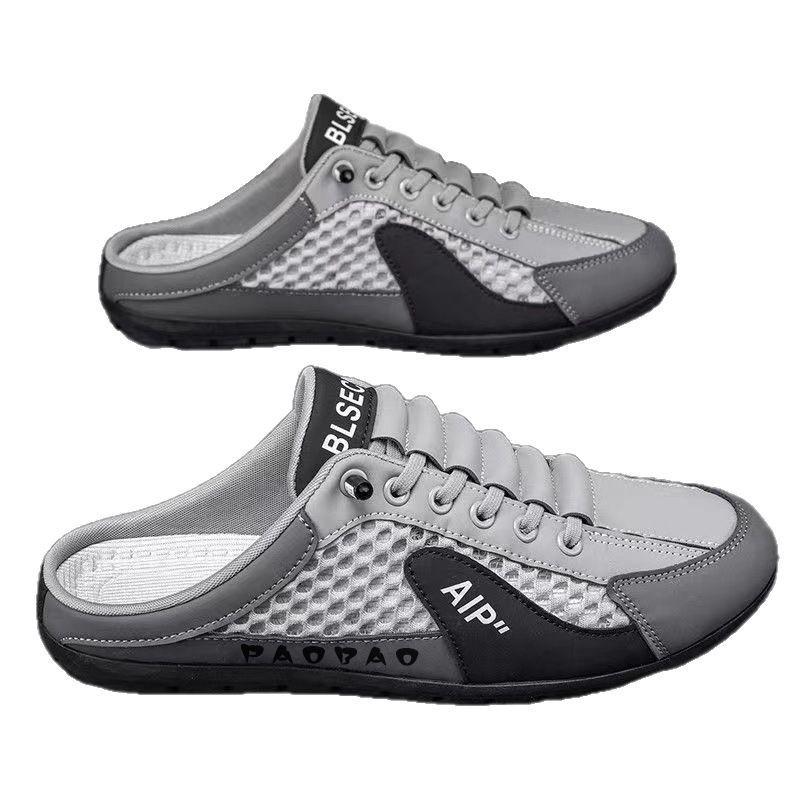 Slippers Men's Summer Outer Wear Breathable Mesh One Pedal Half Support Heelless Casual Beach Sandals Source