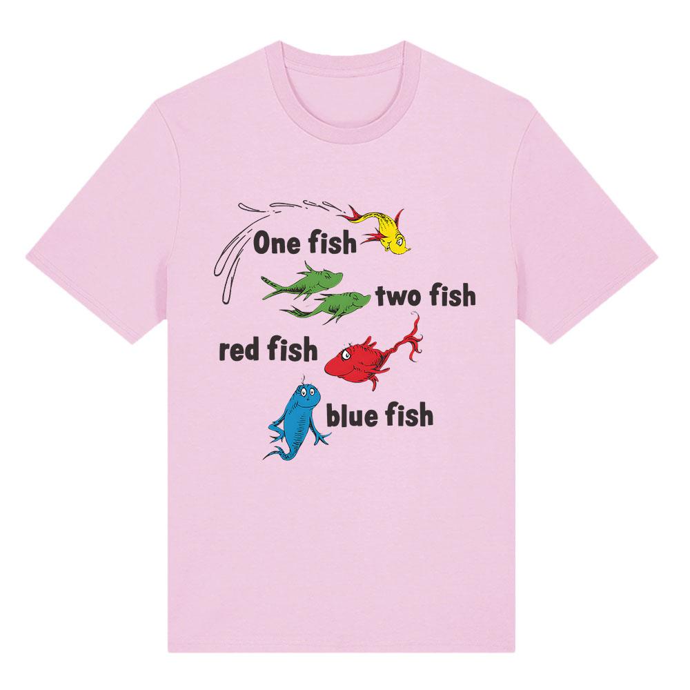 One Fish, Two Fish, Red Fish, Blue Fish Tshirts Cotton Short Sleeve Male T-shirt Unisex Streetwear Graphic Print Tees Men Shirts