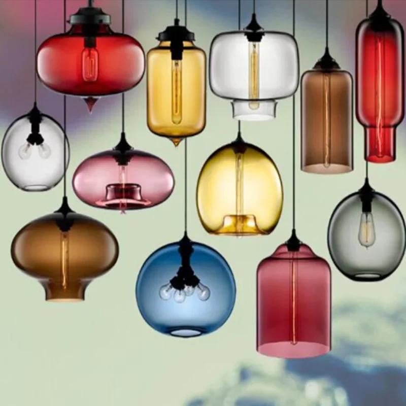 Modern Art Deco Hanging Colorful Glass Pendant Lamp For Restaurant Living Room Kitchen Bar Cafe Hanging Ceiling Light Fixture