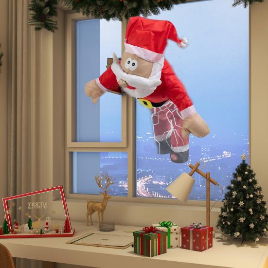 Santa Crash Landing Reindeer Set Christmas Crashing Decorations with Strong Suction Pads for Windows Glass Doors Holiday Home Decor