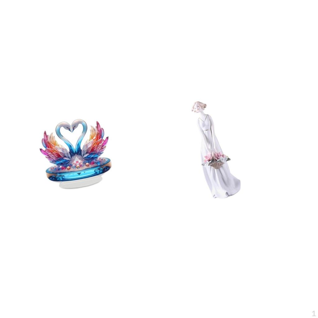 Acrylic Swan Sculpture And Porcelain Lady Figurine Modern Tabletop Centerpiece Nordic Girl Statue
