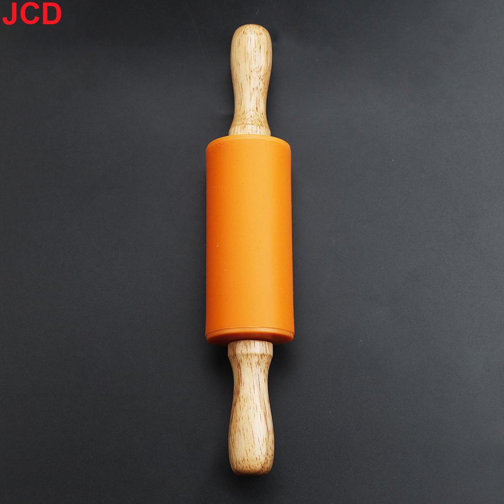 Silicone world Non-Stick Silicone Rolling Pin Wooden Handle Fondant DIY Pastry Dough Flour Roller Kitchen Baking Cooking Tools